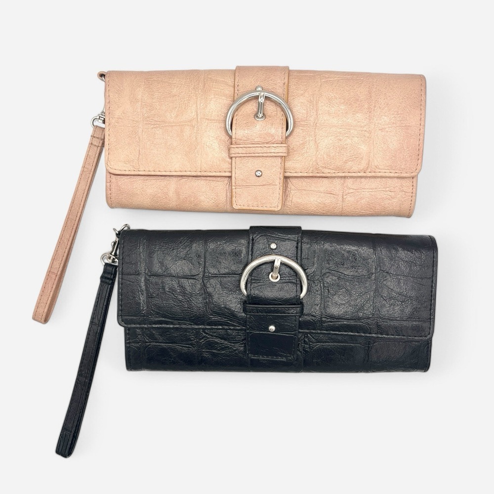 Kelly & Katie Vegan Leather Wallet x2 Crocodile Black Beige Wristlet Clutch